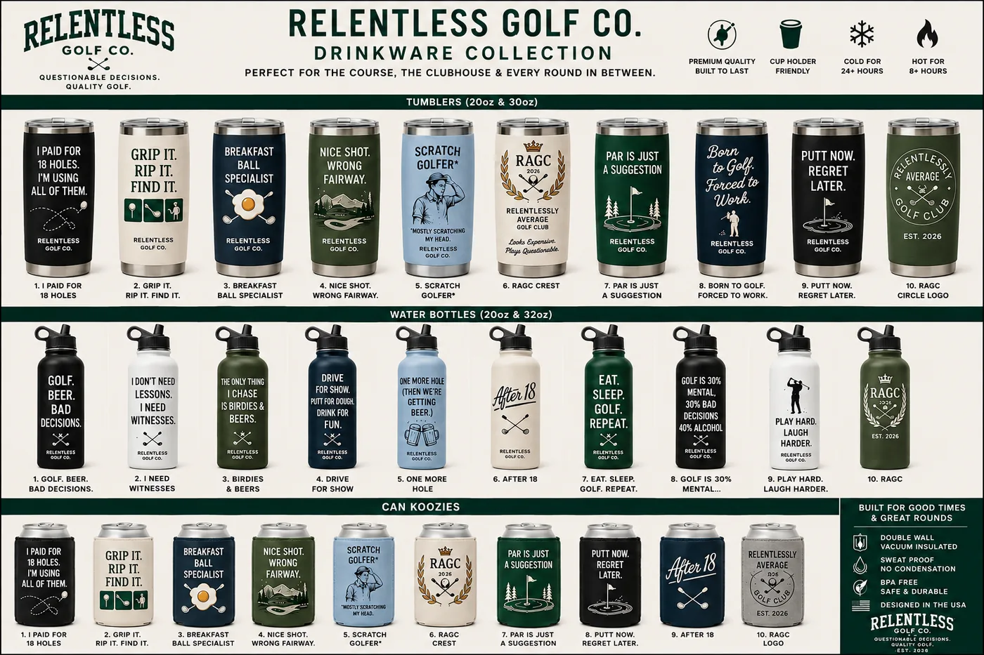 Relentless Golf Co. drinkware collection