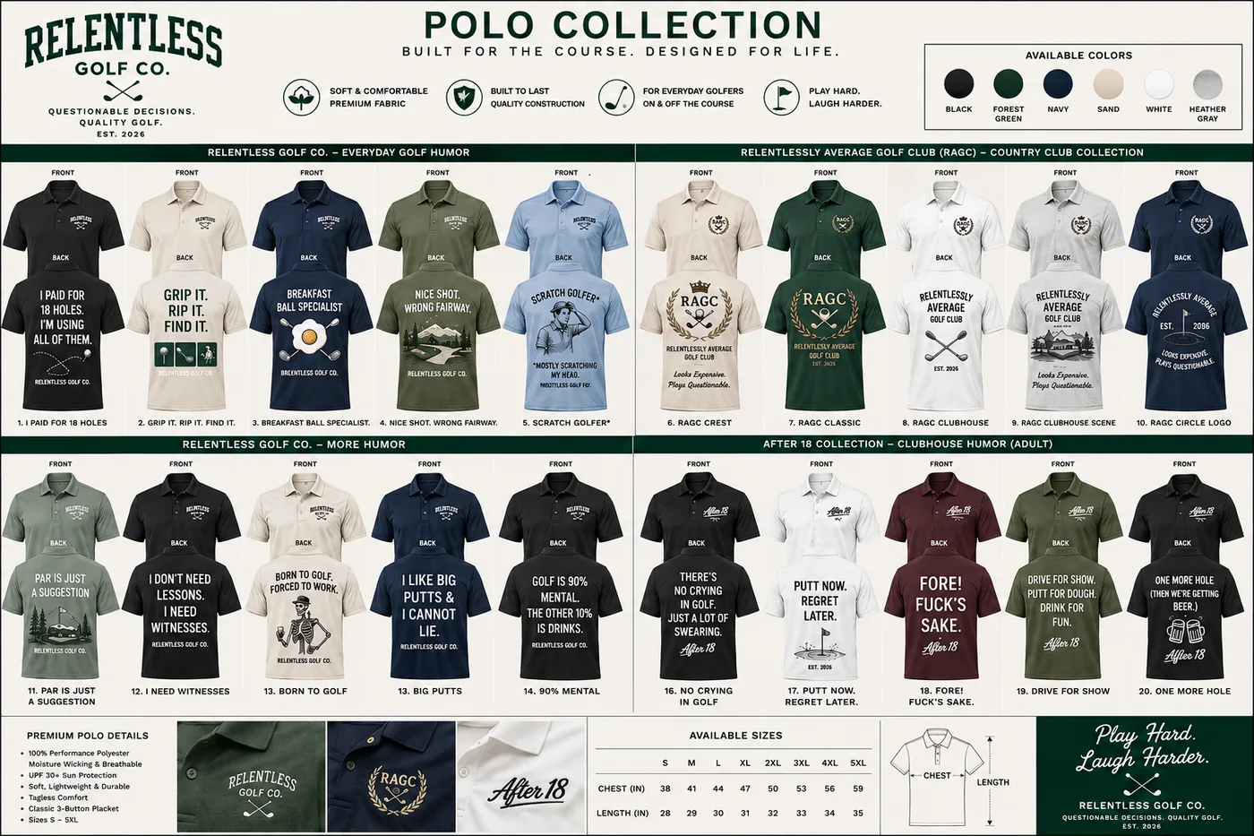 Relentless Golf Co. polo collection